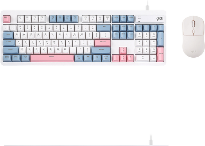 지클릭커 오피스프로 사일런스 M 무소음 방수 키보드 마우스 세트, 인체공학, 스카이 핑크, OPS515