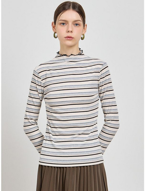 리스트 캔디 스트라이프 롤다운넥 티셔츠 택가격 98000원