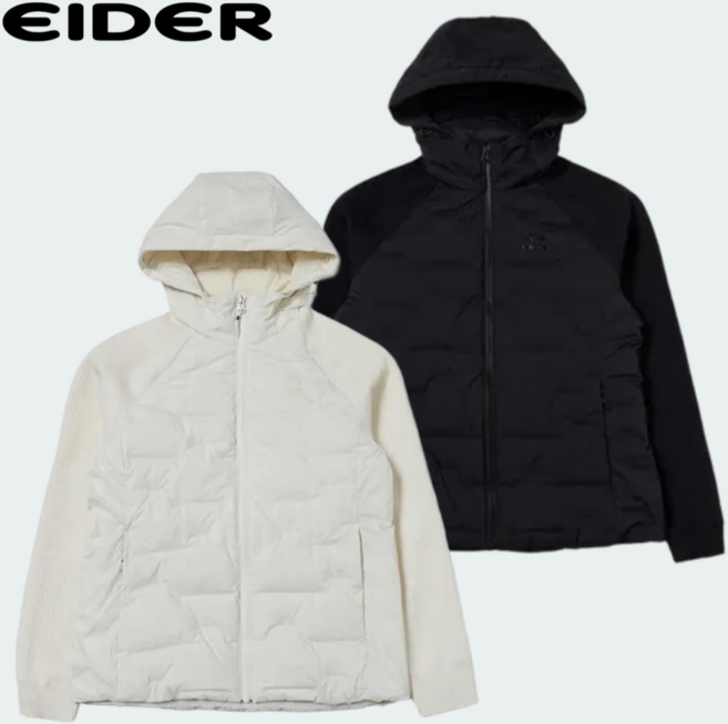 아이더 여성 니트 하이브리드 경량 다운 자켓 보온 베이직 룩 슬림 구스다운 점퍼 DWW22503