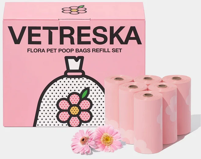 VETRESKA 플로라 강아지 향기나는 배변봉투 풉백 디스펜서 세트(라벤더향), 풉백12롤 (디스펜서 없이), 1세트, 1개입 - 쿠팡