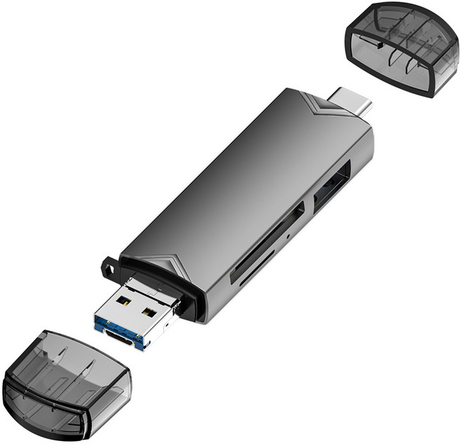 USB3.0多功能六合一OTG Type-C讀卡器 TF卡 SD卡手機讀卡機, 深灰, 1個, D398