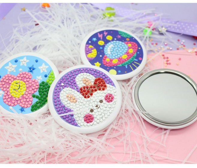 DIY 스티커 보석십자수 원형손거울 만들기 16개, 1세트