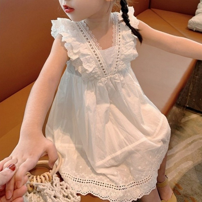 구빠방 아동 브이넥 레이스 프릴 민소매 나시 드레스 원피스