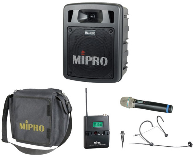 MIPRO MA-300D 雙頻 無線擴音機, 無分色(含收納包), 1箱, 配1支手持+1組耳掛麥克風