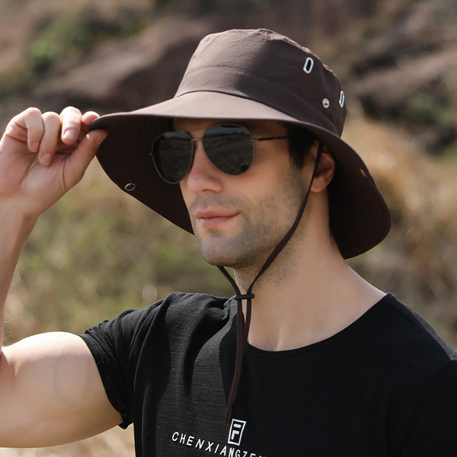 戶外男士遮陽帽大沿遮臉釣魚帽可摺疊登山帽防水透氣漁夫帽