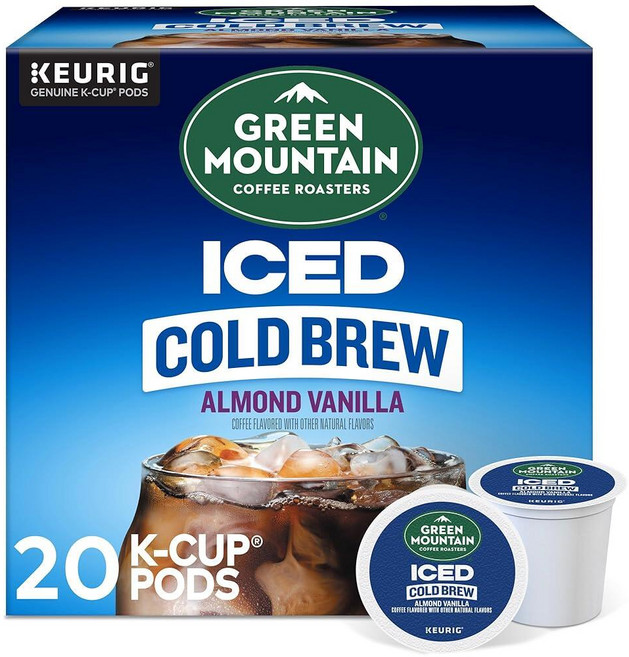 Green Mountain Coffee Roasters 아몬드 바닐라 아이스 콜드 브루 커피 1인용 큐리그 K컵 포드 20개입 박스, 1개