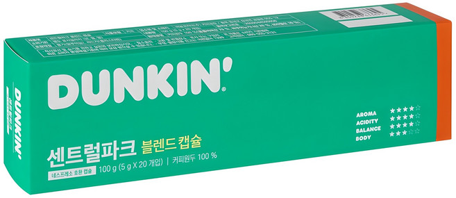 던킨도너츠 센트럴 파크 블렌드 캡슐커피, 5g, 20개입, 1개