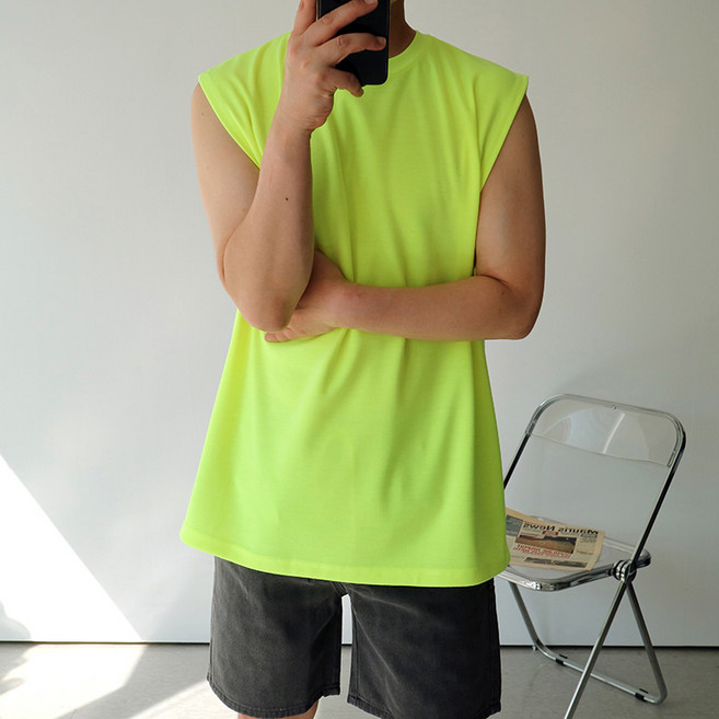 [맨즈북] 여름 무지 비치웨어 남자 라운드 민소매 안비치는 오버핏 나시티