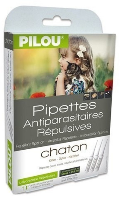 Pilou 貓用防蚤驅蝨防蚊滴劑 第二代升級派卡瑞丁 幼貓適用 0.6ml x 3支, 1個, 幼貓/老貓