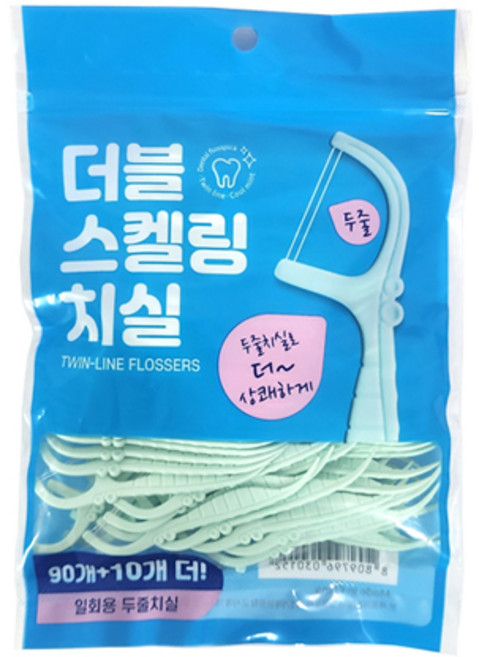 다누리 더블 스케링 치실 TWIN LINE FLOSSERS 두줄치실 일회용치실, 1개, 100개입