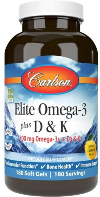 Carlson - Elite Omega-3 Plus D & K 700 mg Omega-3s + D3 & K2 Function Bone Health & Support Le, 180 Count (Pack of 1), 1개, 90정 - 쿠팡
