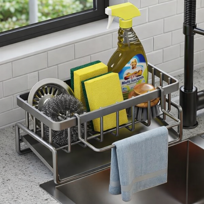 홈플로우 싱크대 물빠짐 행주걸이 수세미 거치대, 1개, 그레이