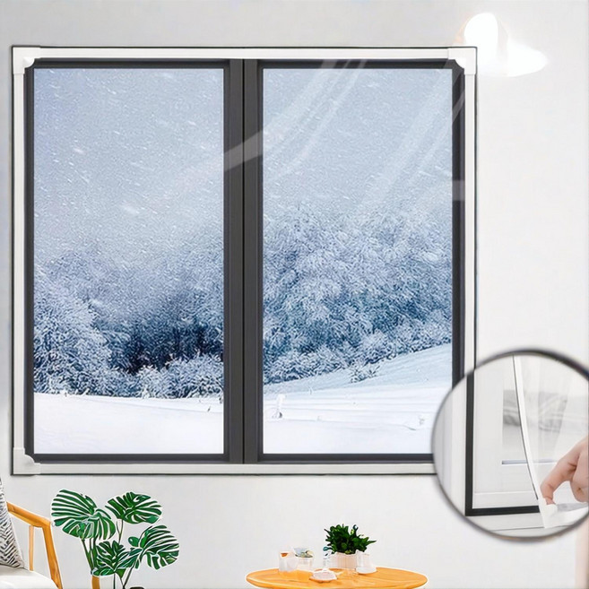 튼튼고정 자석 방풍 비닐 창문 바람막이 방풍 비닐 겨울 뽁뽁이 단열 우풍 차단 두꺼운 커튼 문틈 소음 외풍 차단, 1개