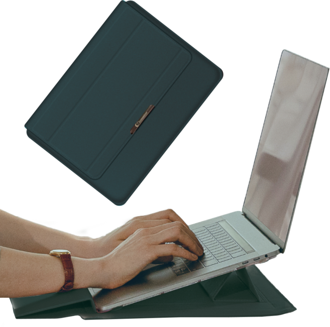 이코노미쿠스 거치대겸용 손목보호 노트북 파우치 가방 케이스, 그린, 1개