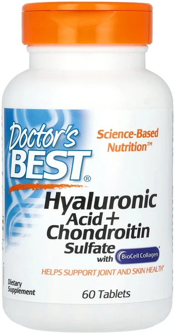 Doctor's Best 히알루론산 + 황산콘드로이틴 BioCell Collagen 함유 60정, DoctorsBest히알루론산황산콘드로이틴BioCell, 1개 - 쿠팡
