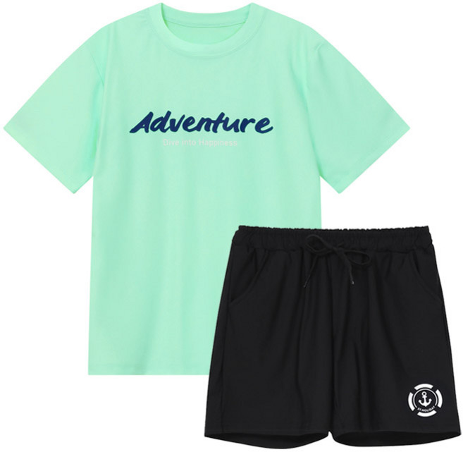 슈가비치 아동 주니어 반팔 래쉬가드+보드숏 세트 LE23-514 루즈핏 수영복 8세~17세