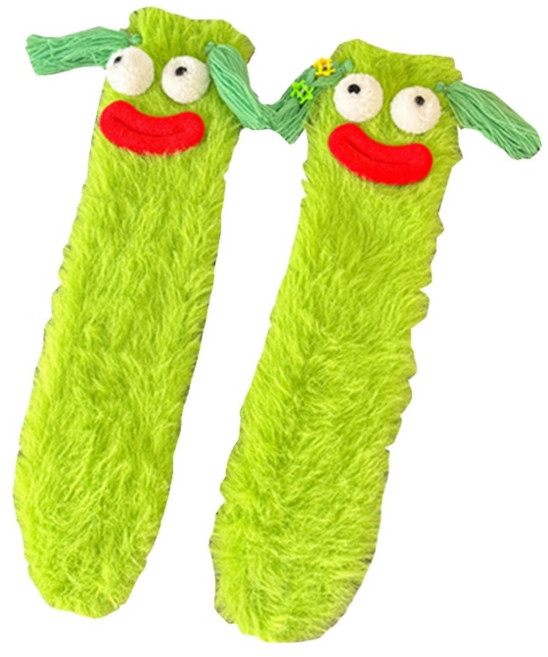 여성 만화 소시지 입 퍼지 양말 겨울 코랄 플리스 실내 수면 양말