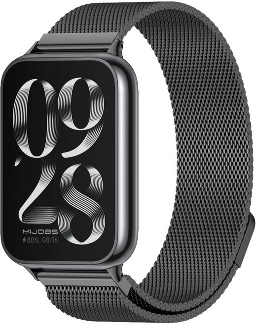 샤오미 레드미워치 6 5 4 & 스마트밴드9프로 8프로 호환 메탈 밀레니즈 스트랩, 자석형, 블랙, 1개