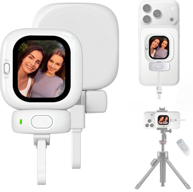 휴대폰 브이로그 셀카 모니터 화면 독점 실외 AMOLED HD 디스플레이 햇빛 가시광선 브이로그 및 라이브 스트리밍을 위한 후면 카메라의 완전 해제 아이폰과 호환 가능, 2.13 inch screen