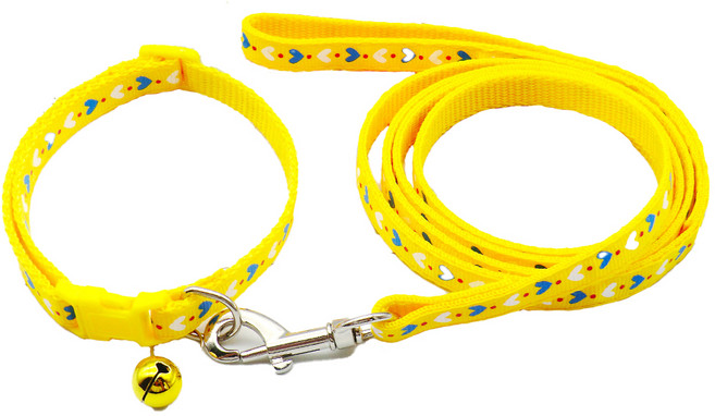 퍼플펫 반려동물 초경량 목줄 + 리드줄 세트, 하트-노랑색, 1개