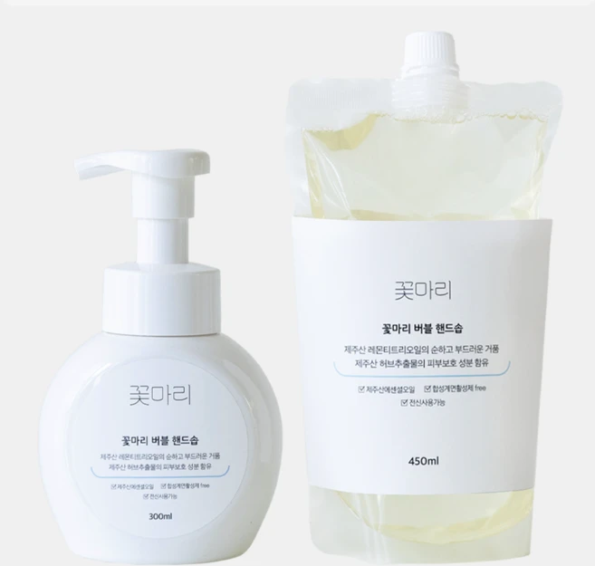 꽃마리 버블핸드솝 300ml+핸드워시 리필 450ml 제주허브 시트러스 라벤더, 1개 - 쿠팡