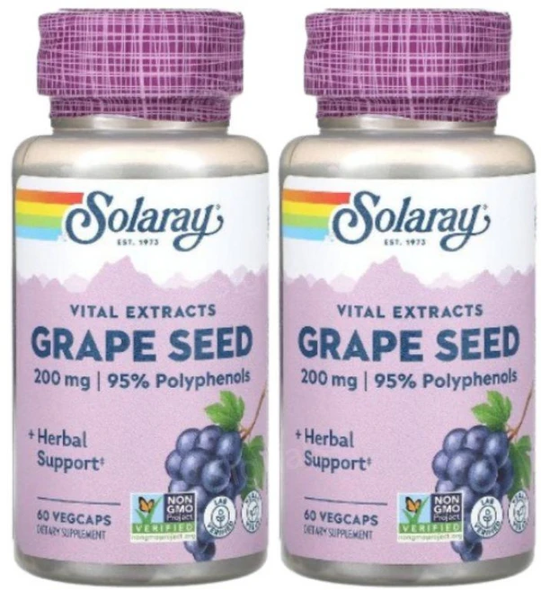솔라레이 Vital Extracts 포도씨 200mg 바이오플라보노이드 60개 베지캡 x 2, 2개, 60정 - 쿠팡