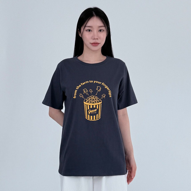 팝팝 캐쥬얼 라운드넥 루즈핏 반팔 티셔츠