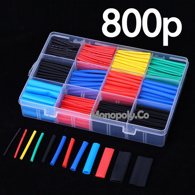 800pcs 12종 1BOX 열수축튜브 전선 보호 단선방지 배선정리 수축튜브, 1개
