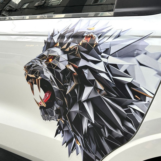 [국내생산] 골드 사자 메가 투명 데칼스티커 차량용 사이드 프리미엄 4K 그래픽 1set, 1개, 좌우 1세트