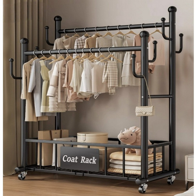 BILIMO 시스템 행거 튼튼한 이동식 옷걸이 행거 스탠드 옷걸이 옷장 강화된 32mm 파이프, 블랙, 1개