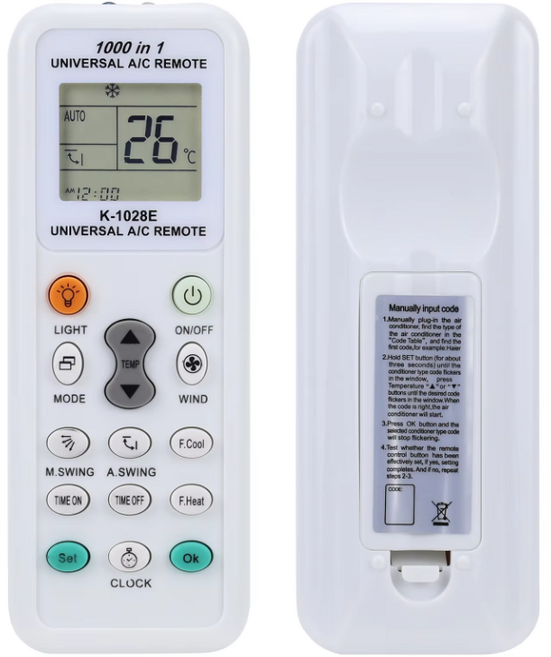 범용 K-1028E 저전력 소비 1000 In 1 에어컨 원격 LCD A/C 제어 컨트롤러 어셈블리 부품 교체, 1개