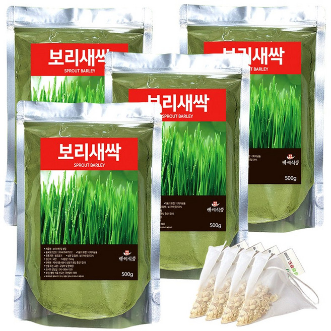 국내산 새싹보리 분말 폴리코사놀 보리 새싹 가루 국산 + 슈퍼푸드.com 연자육 티백, 4세트, ( 팩 500g + 1g ), 500g