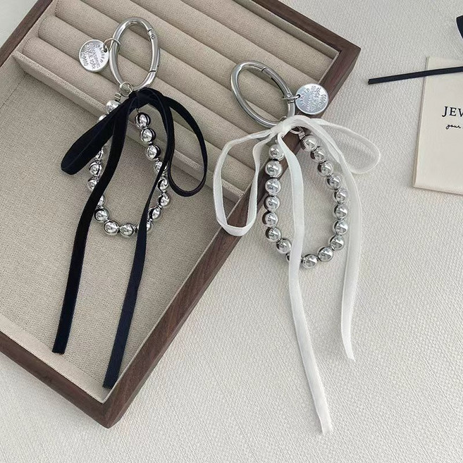 SIA37 실버볼 리본 가방 키링 체인 포인트 악세서리