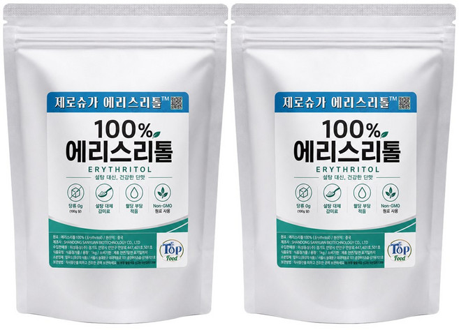 에리스리톨 100% 제로슈가 저당 감미료 탑푸드(최상의식품), 2개, 1kg