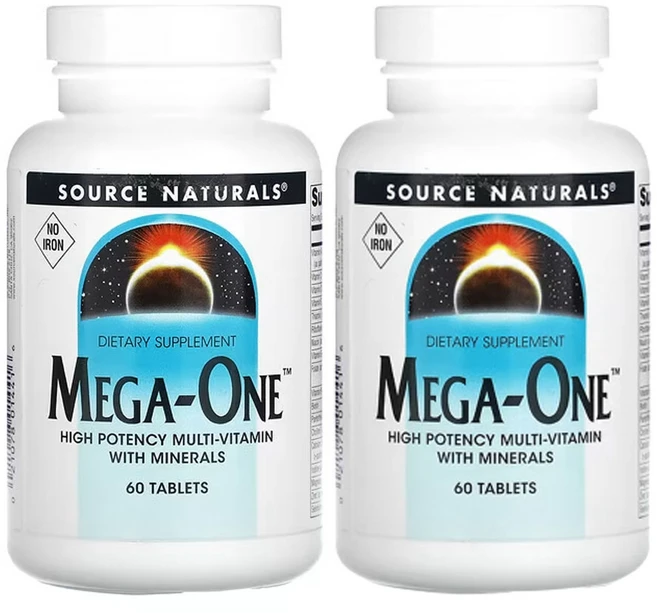 소스네츄럴스 메가 원 철분 없음 60 정, 60정, 2팩 - 쿠팡