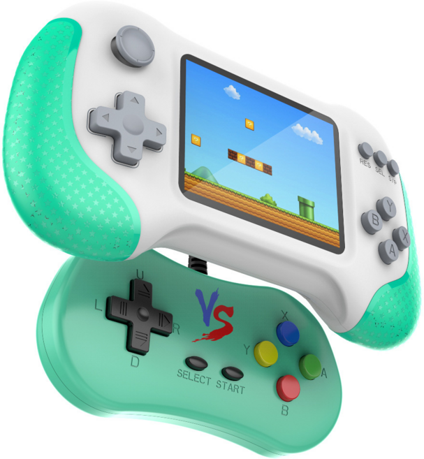 뉴타입 X9M 레트로 게임기 666개 게임 휴대용 크리에이티브 미니 게임기, 그린-게임기+핸들