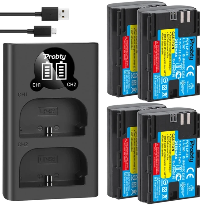 LP-E6 카메라 배터리 및 LED 충전기 캐논 EOS 5DS R Mark II 6D 7D 용 2650mAh, 01 China Mainland, 1개, 04 4BatteryWithCharger