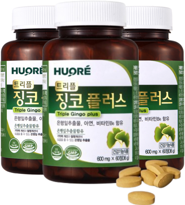 징코 은행잎추출물 징코플러스 혈액순환 혈액순환개선 기억력개선 아연 영양제 트리플징코플러스, 60정, 3개