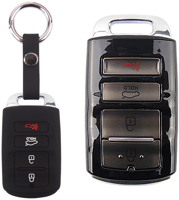 더조은셀러 기아 신형 쏘렌토2018 더뉴K7 올뉴K7 더뉴K9 모하비 호환 스마트키 키링+키홀더 실리콘 케이스 key-11 키홀더, 블랙