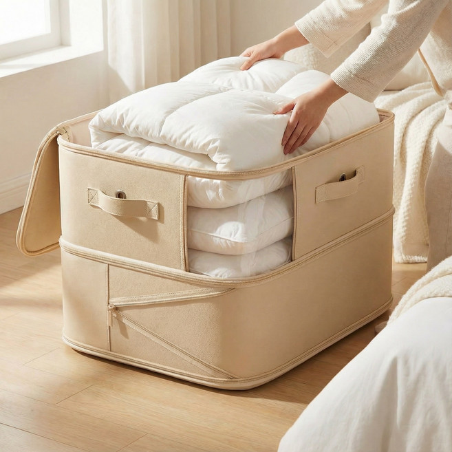 아더 프리미엄 이불 압축 파우치 지퍼형 수납 부피정리 보관가방 1+1, 베이지, 2개