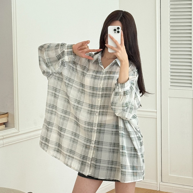 *리뷰BEST* [5XL] 여리핏/올핏 쉬폰st 쿨 체크남방(셔츠) 2color