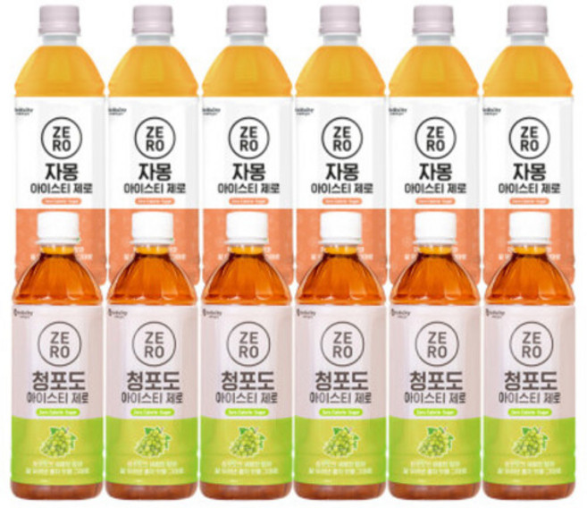 맥널티 제로 아이스티 자몽 500mlx6입 + 청포도, 1박스, 500ml