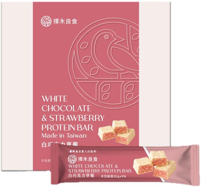 擇木良食 白巧克力草莓蛋白質棒 10g優質蛋白質, 30g, 6個