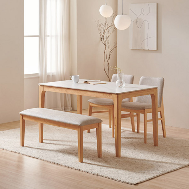 [삼익가구] 어썸 통세라믹 원목 4인 6인 식탁 풀세트, 내추럴(마블), 4인 세트(벤치1+의자2)