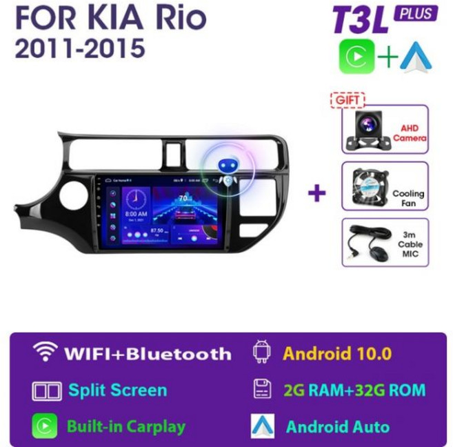 JMCQ 9 "기아 리오 K3 프라이드 20112015 네비게이션 GPS 2DIN Carplay 용 안드로이드 11 2din 4G WiFi DSP 카 라디오 멀티미디어 비디오 플레, Andriod 10 (2G 32G)
