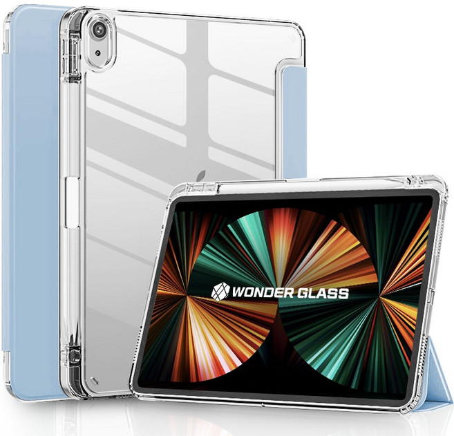 원더글라스 에어 가드 투명 아크릴 애플펜슬 충전 수납형 아이패드 케이스, 1개, 스카이 블루