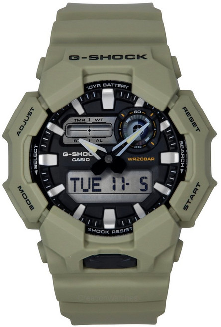 카시오 G-Shock 아날로그 디지털 바이오 기반 레진 스트랩 블랙 다이얼 쿼츠 GA-010-5A 200M 남성용 시계