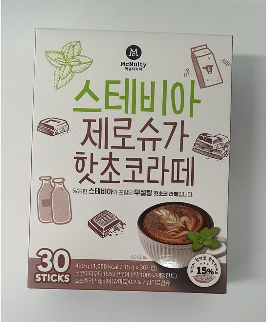 맥널티커피 스테비아 제로슈가 핫초코 라떼, 15g, 30개입, 1개