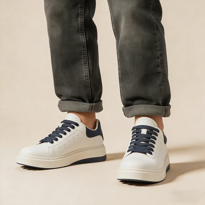 다용도 캐주얼 스니커즈 진짜 가죽 화이트 스니커즈 남성용 키 높이는 신발 두꺼운 밑창 남성화 가벼운 운동화