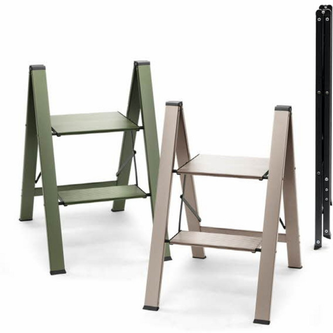 (로티) 로티홈시스 사다리 접이식 가정용 A형 계단 작업 발판 미니 2단 디자인 사다리, 블랙, 1개